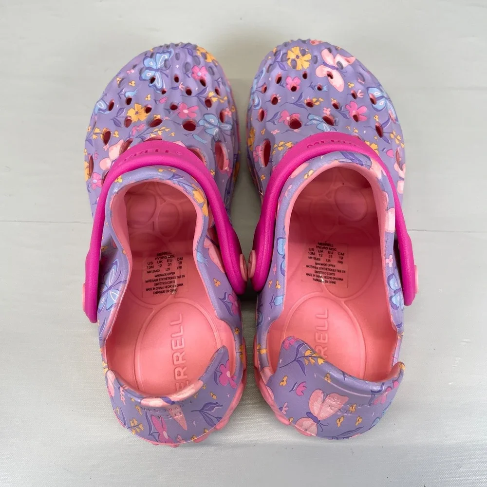 Merrell Hydro Moc Water Shoes Kids Size 13M Purple Floral Butterflies Sandals